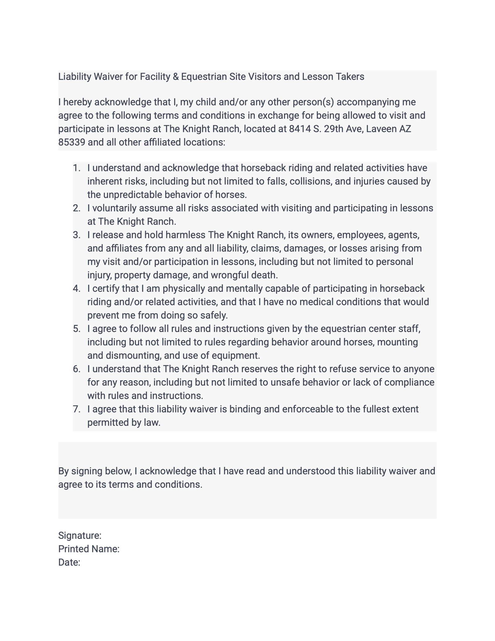 Original liability waiver before branding