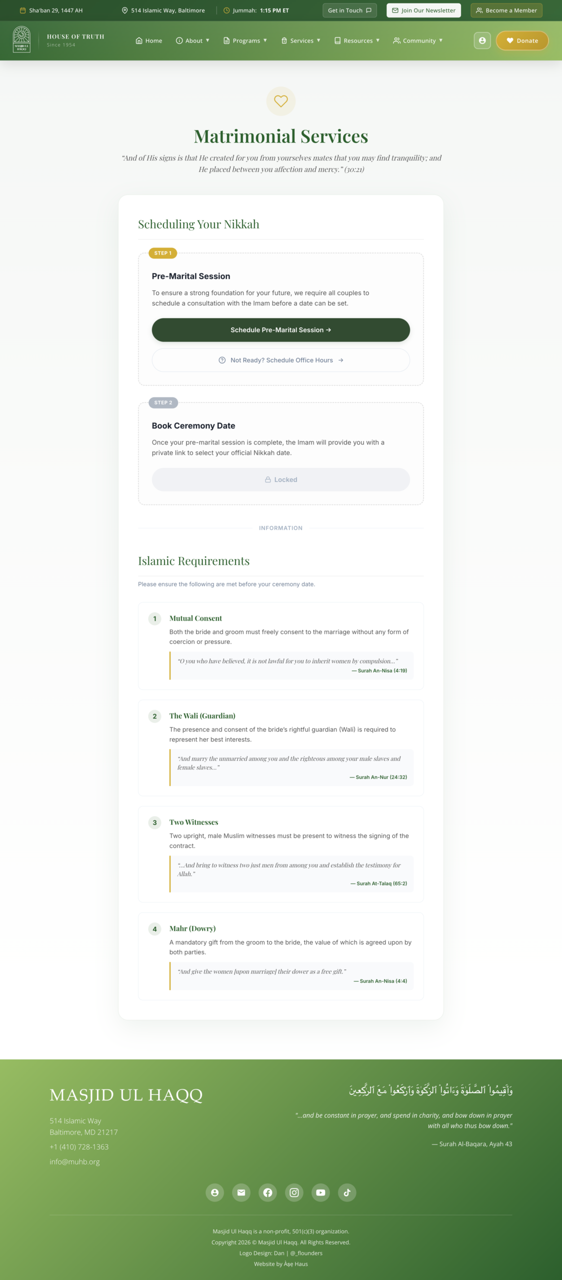 Masjid Ul Haqq Nikkah application workflow