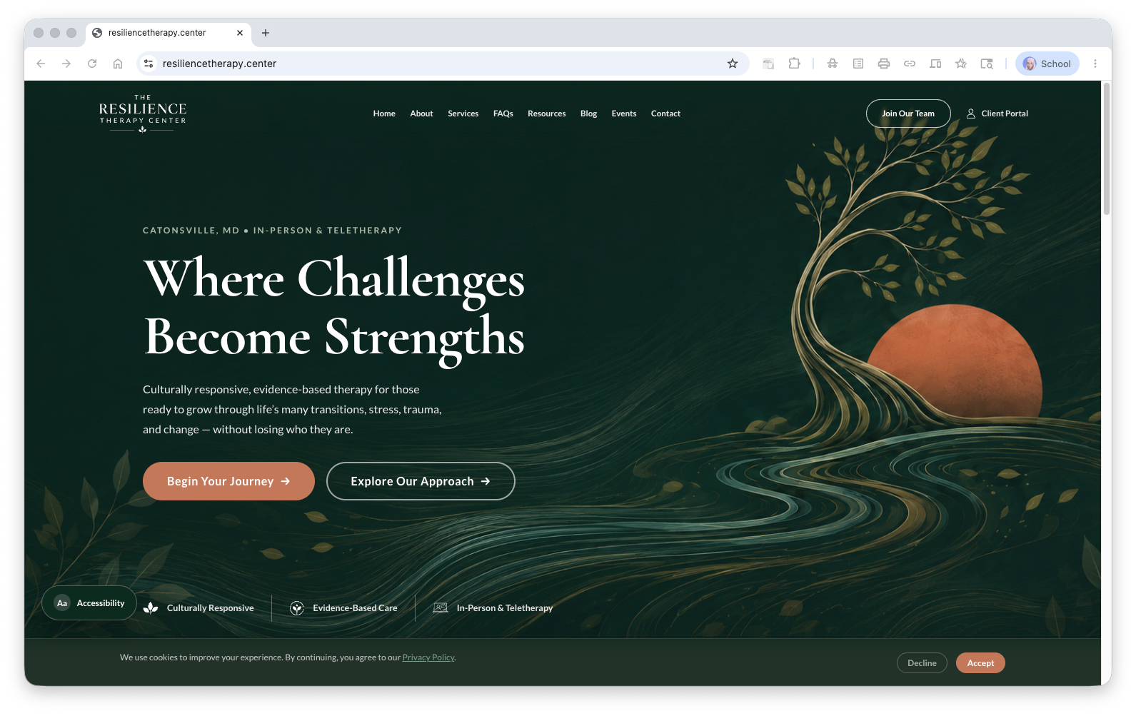 Resilience Therapy Center desktop website