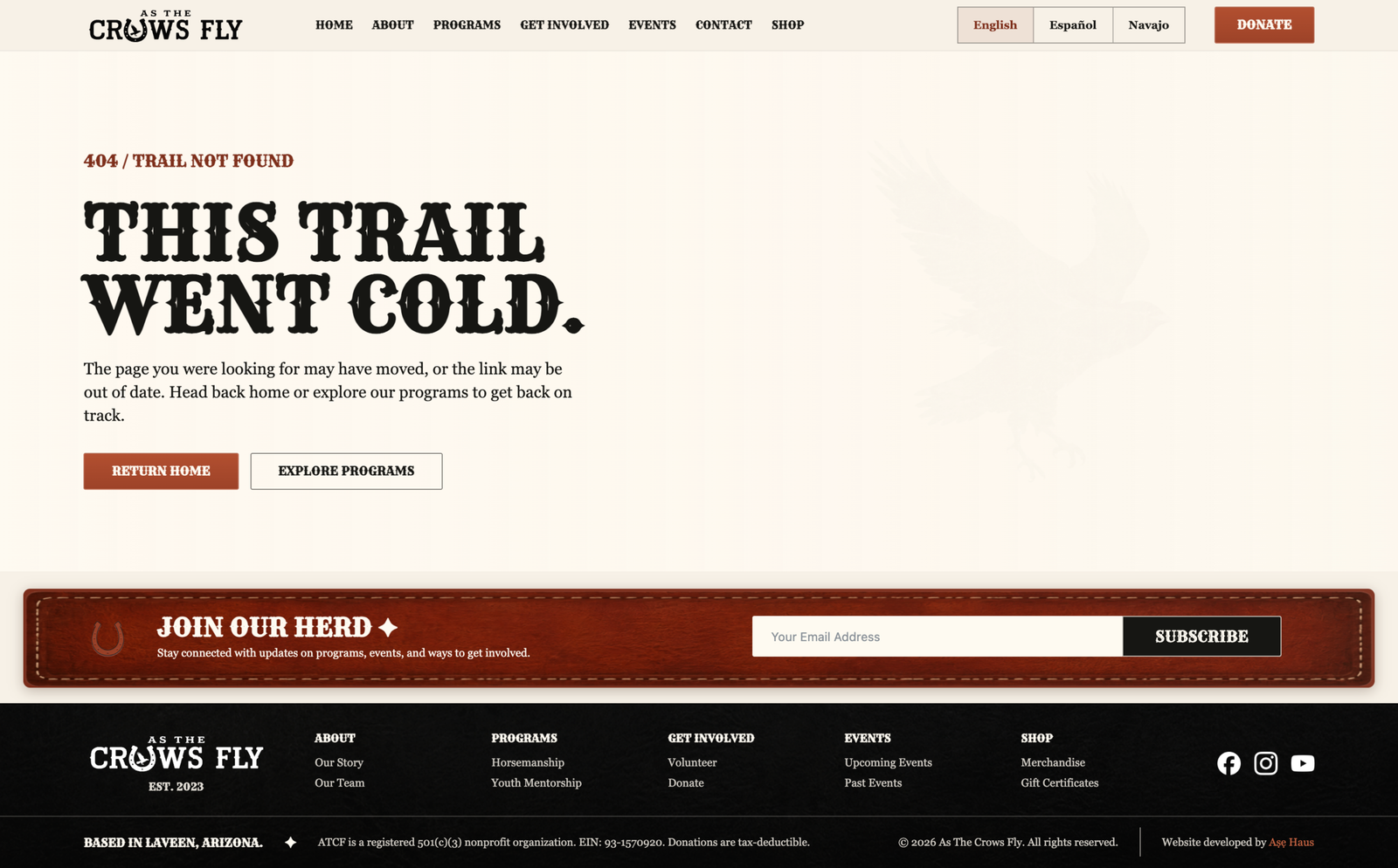 As The Crows Fly custom 404 page