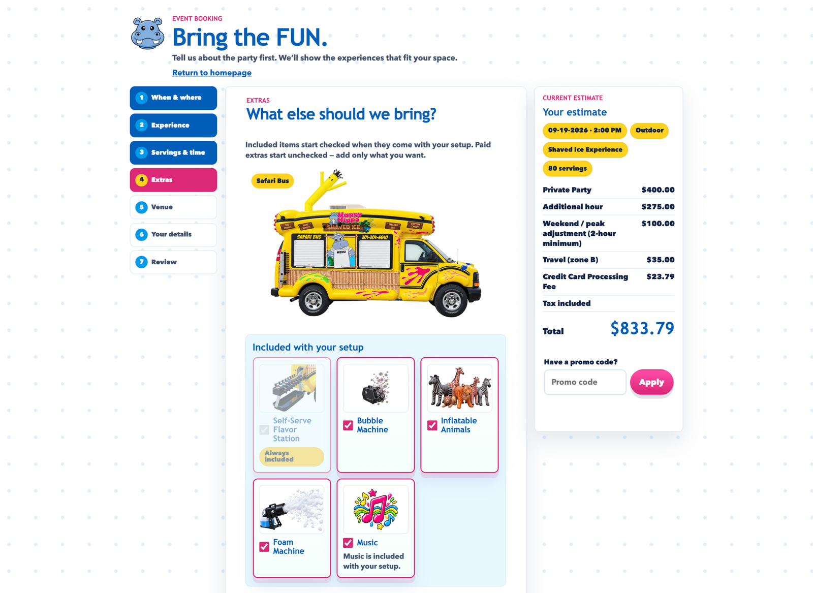 Happy Hippo custom booking page