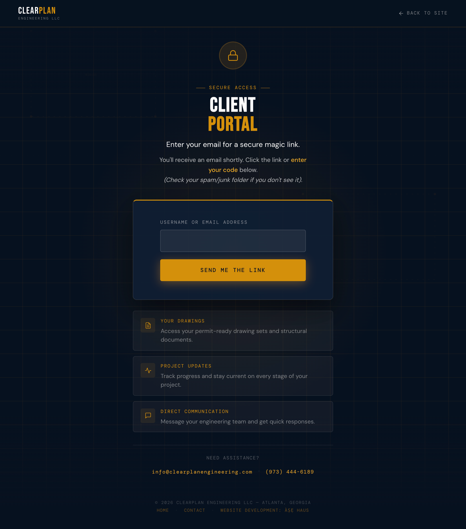 ClearPlan Engineering client portal secure login desktop experience