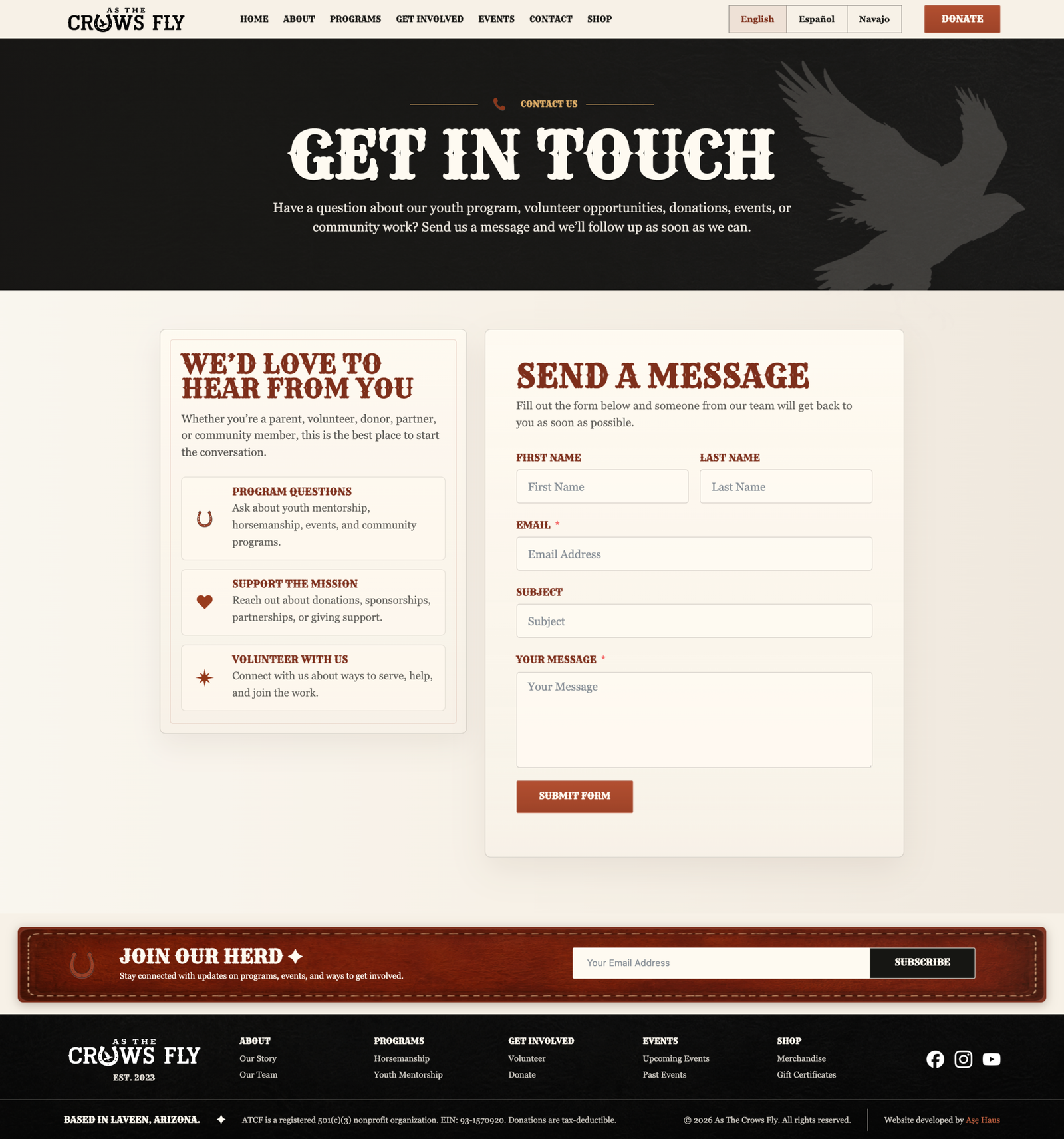 As The Crows Fly contact page