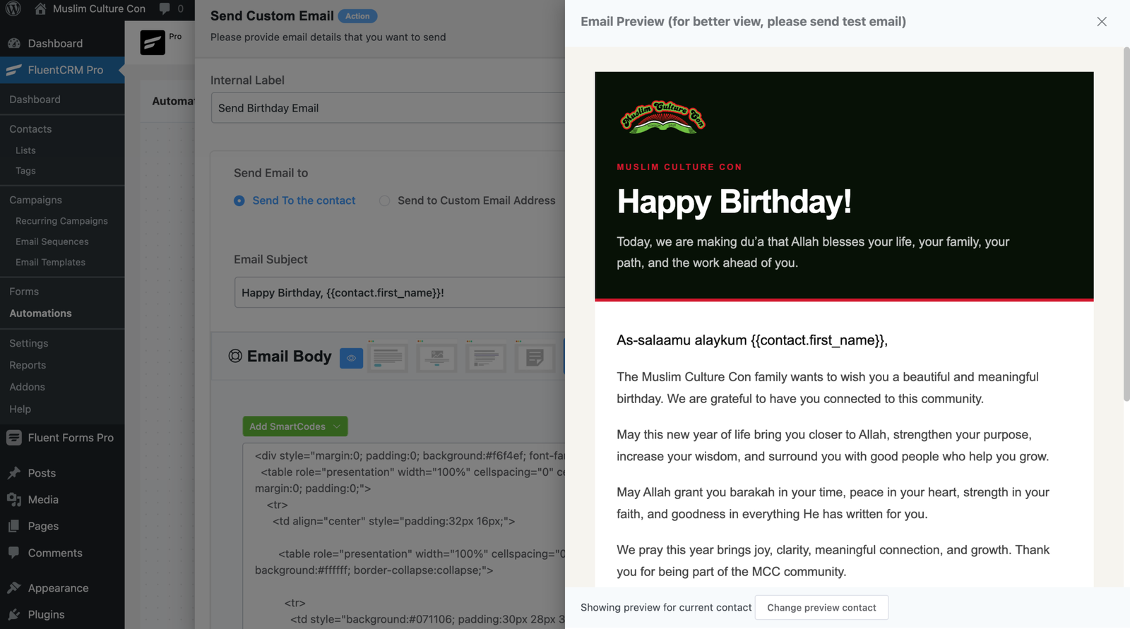Muslim Culture Con CRM birthday email automation