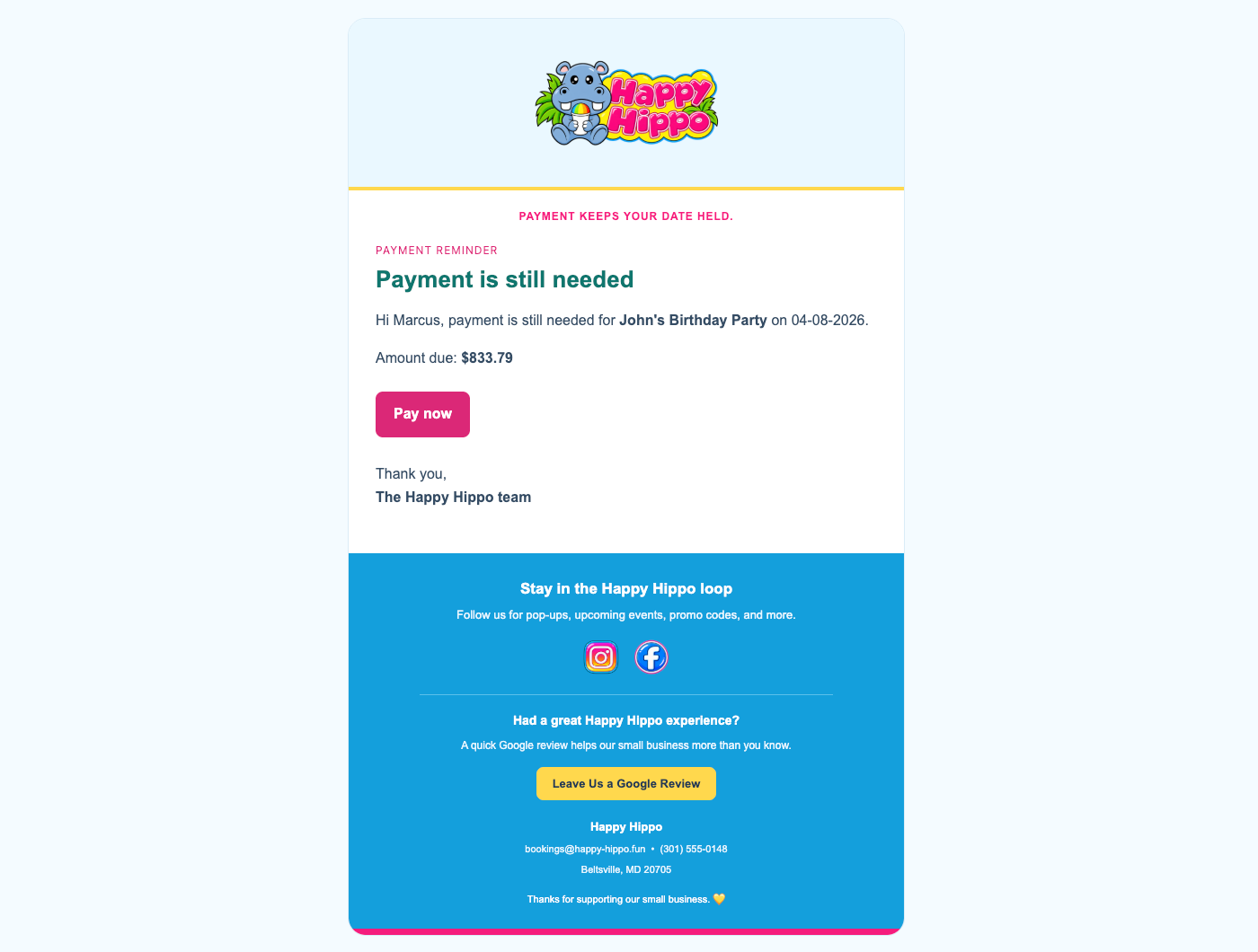 Happy Hippo branded email design