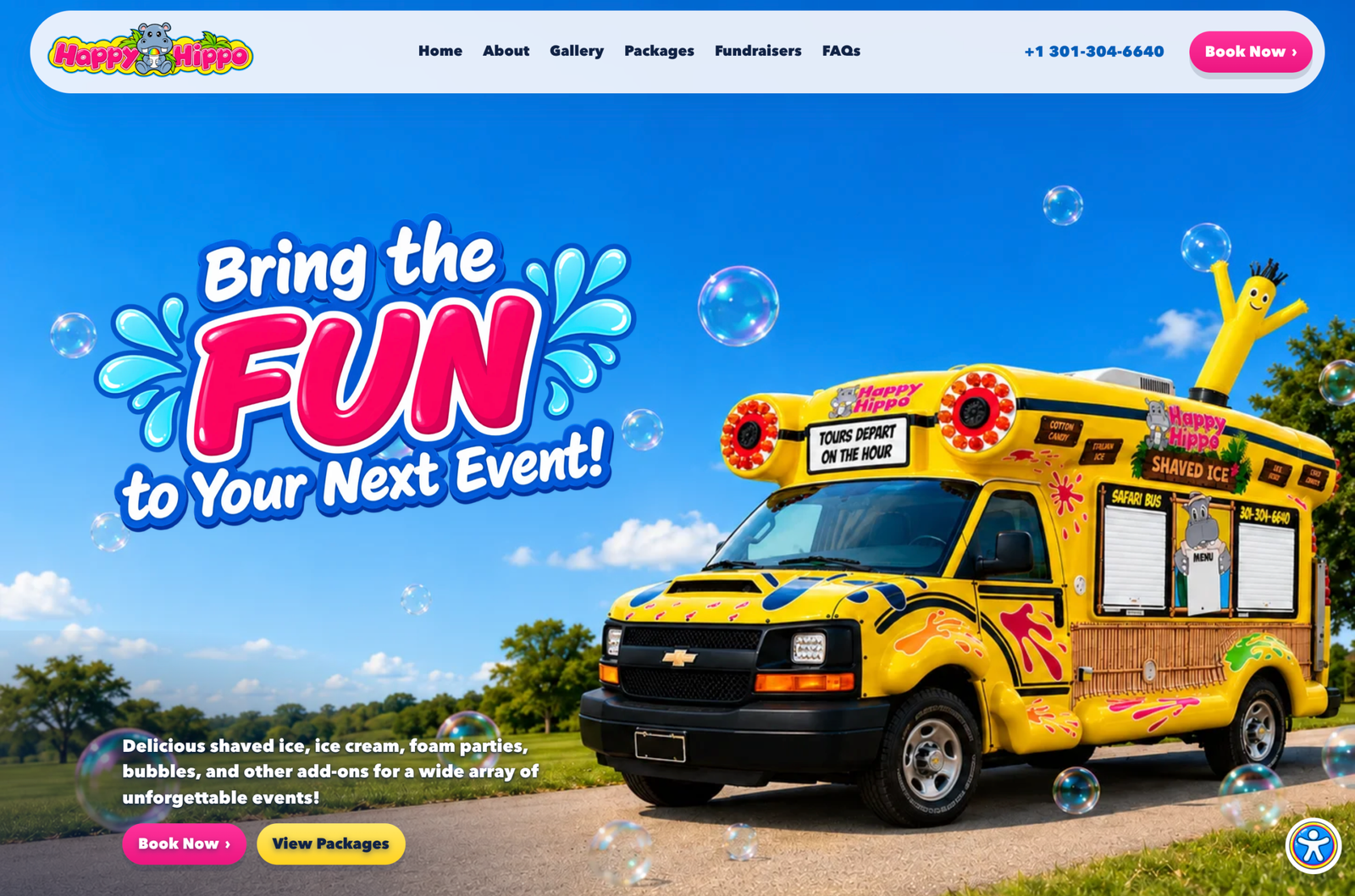 Happy Hippo homepage shown on desktop