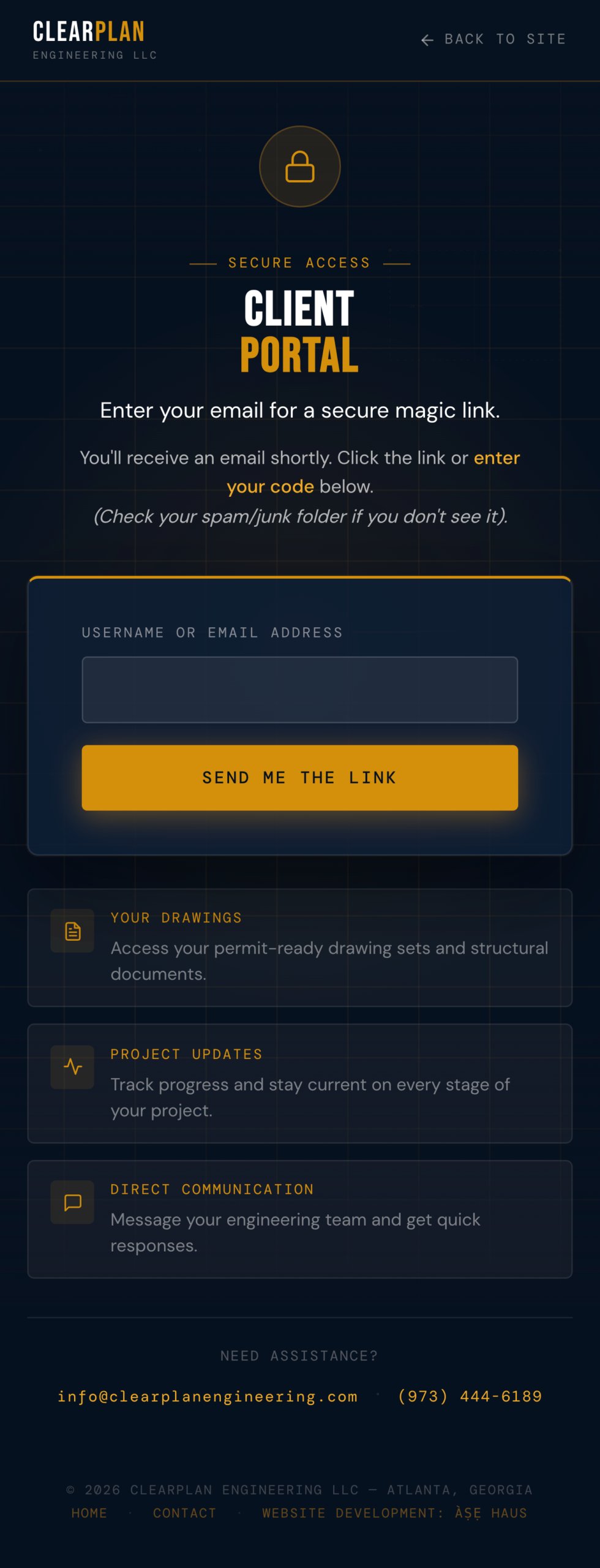 ClearPlan Engineering client portal secure login mobile experience