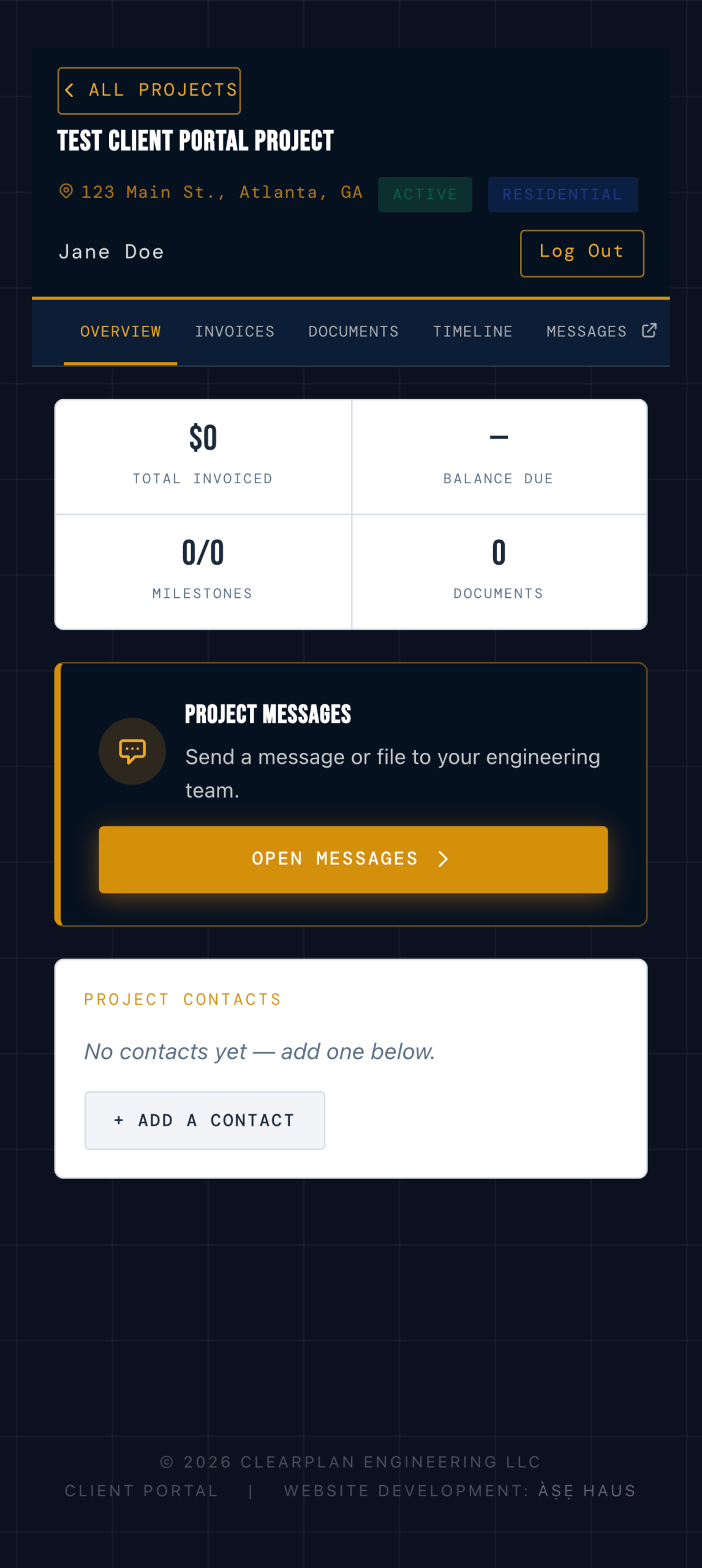 ClearPlan Engineering client portal mobile project dashboard