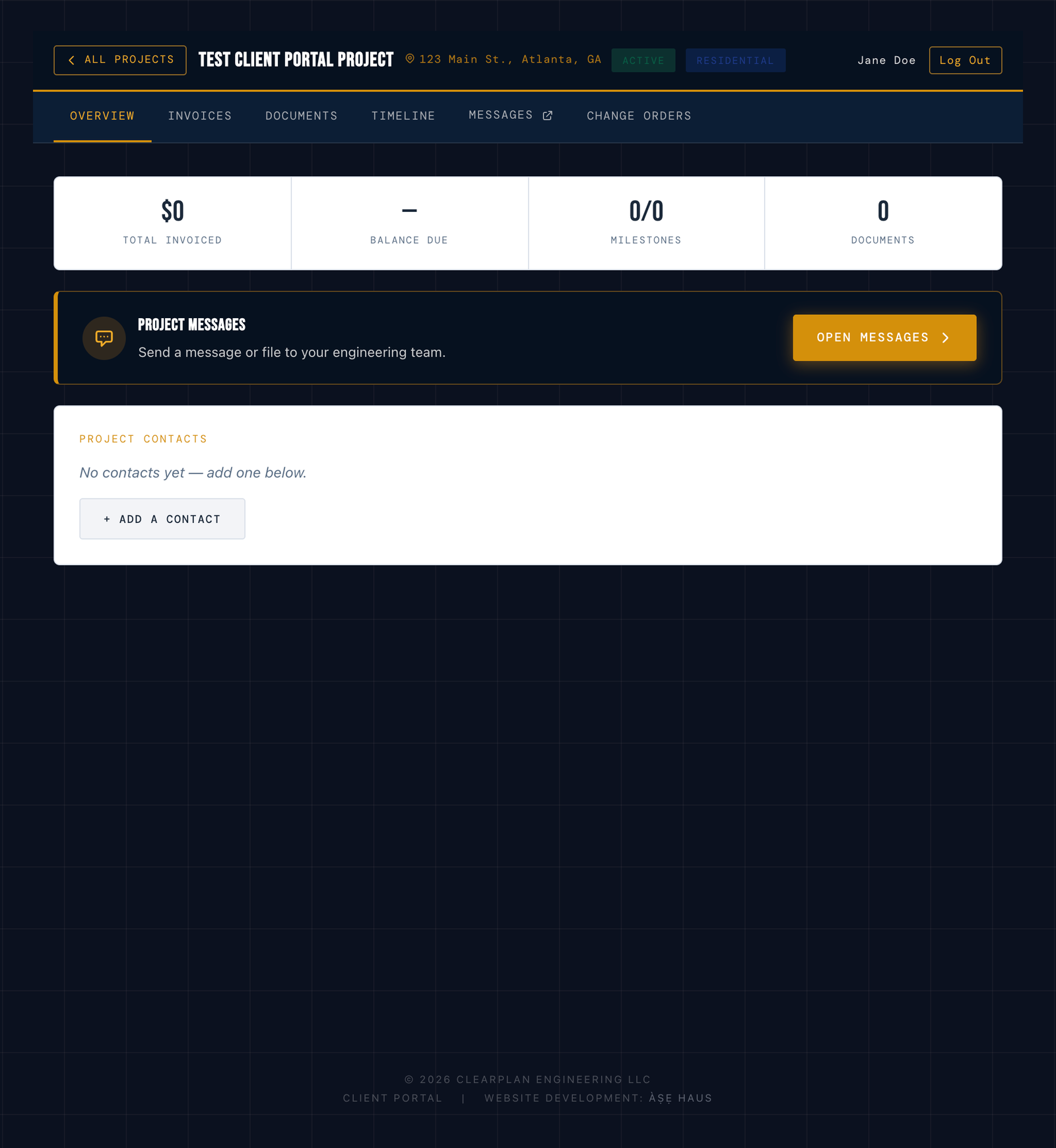 ClearPlan Engineering client portal desktop project dashboard