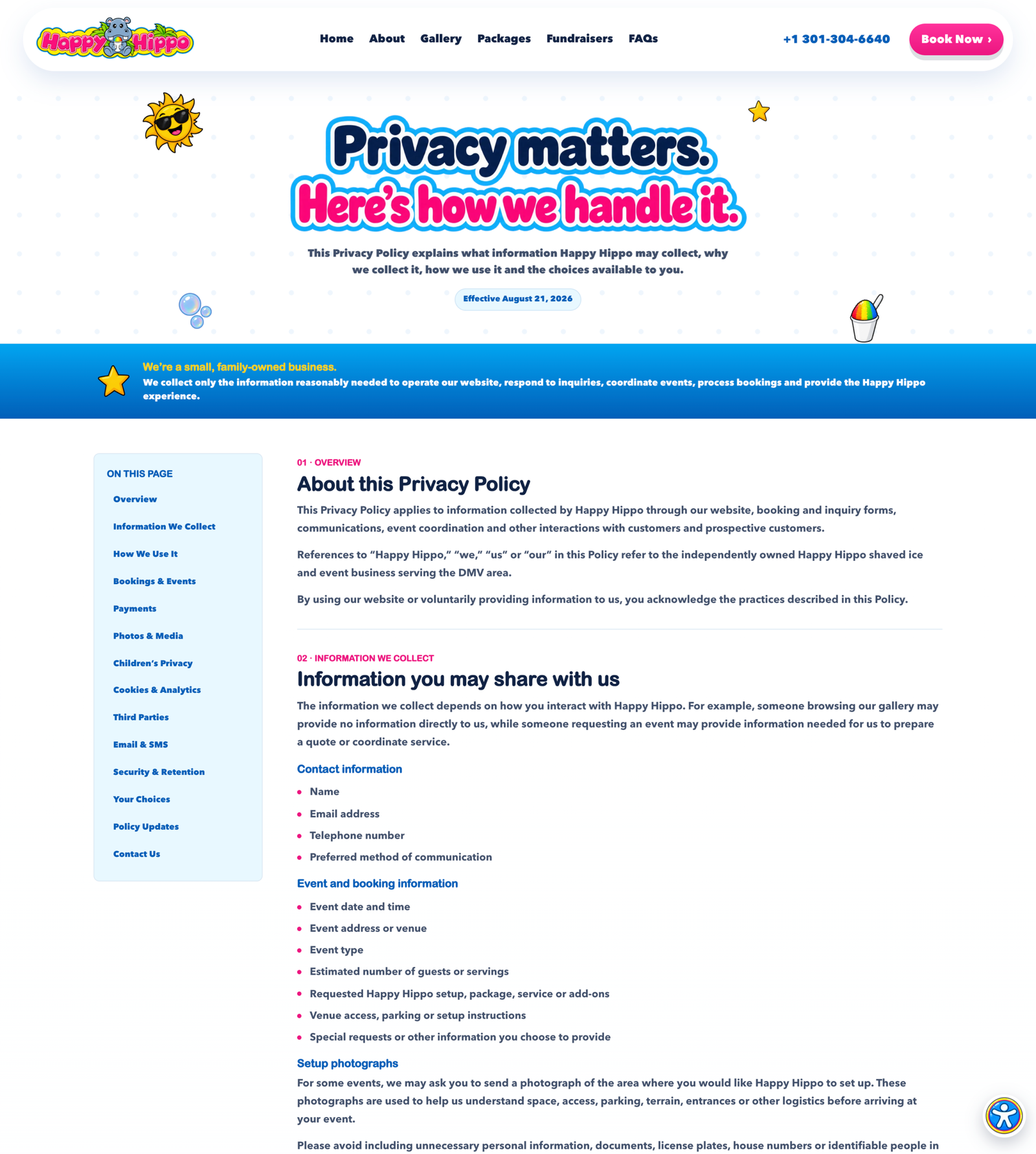 Happy Hippo privacy policy page