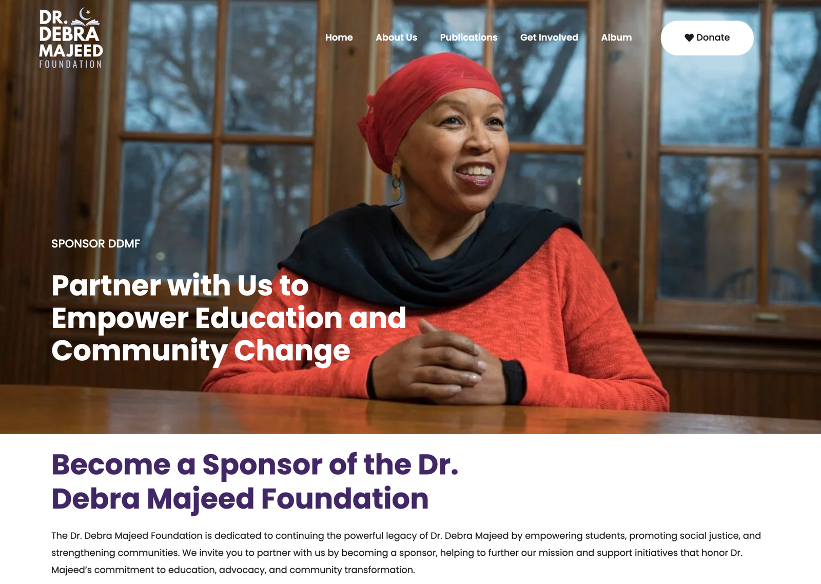 Dr. Debra Majeed Foundation sponsor hero section