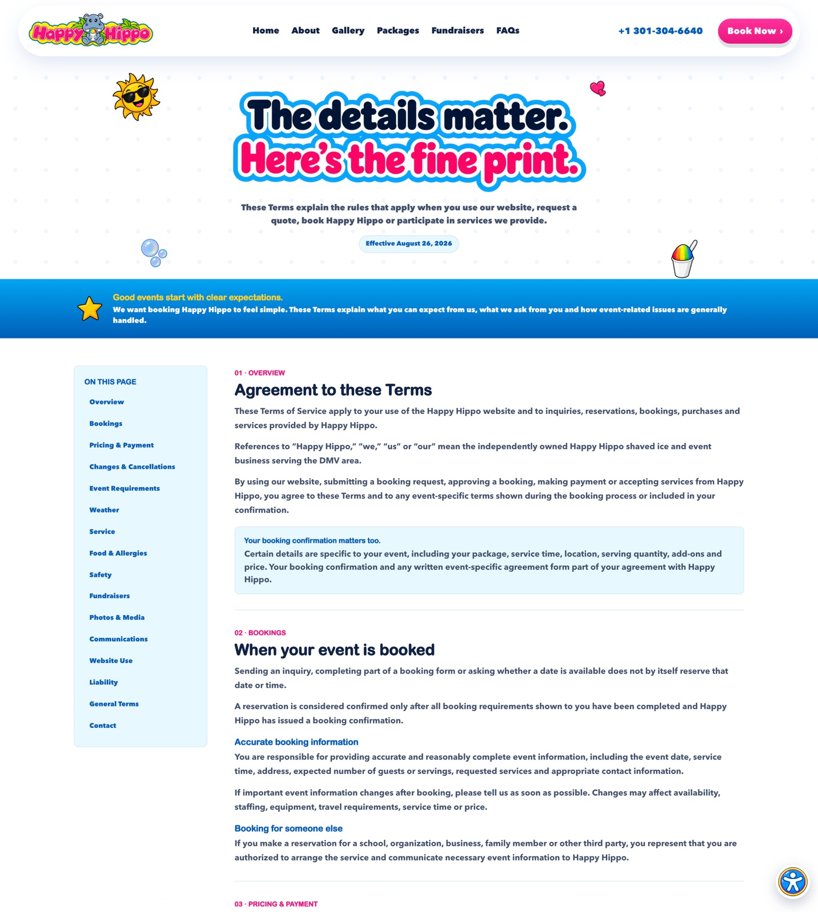 Happy Hippo terms of service page